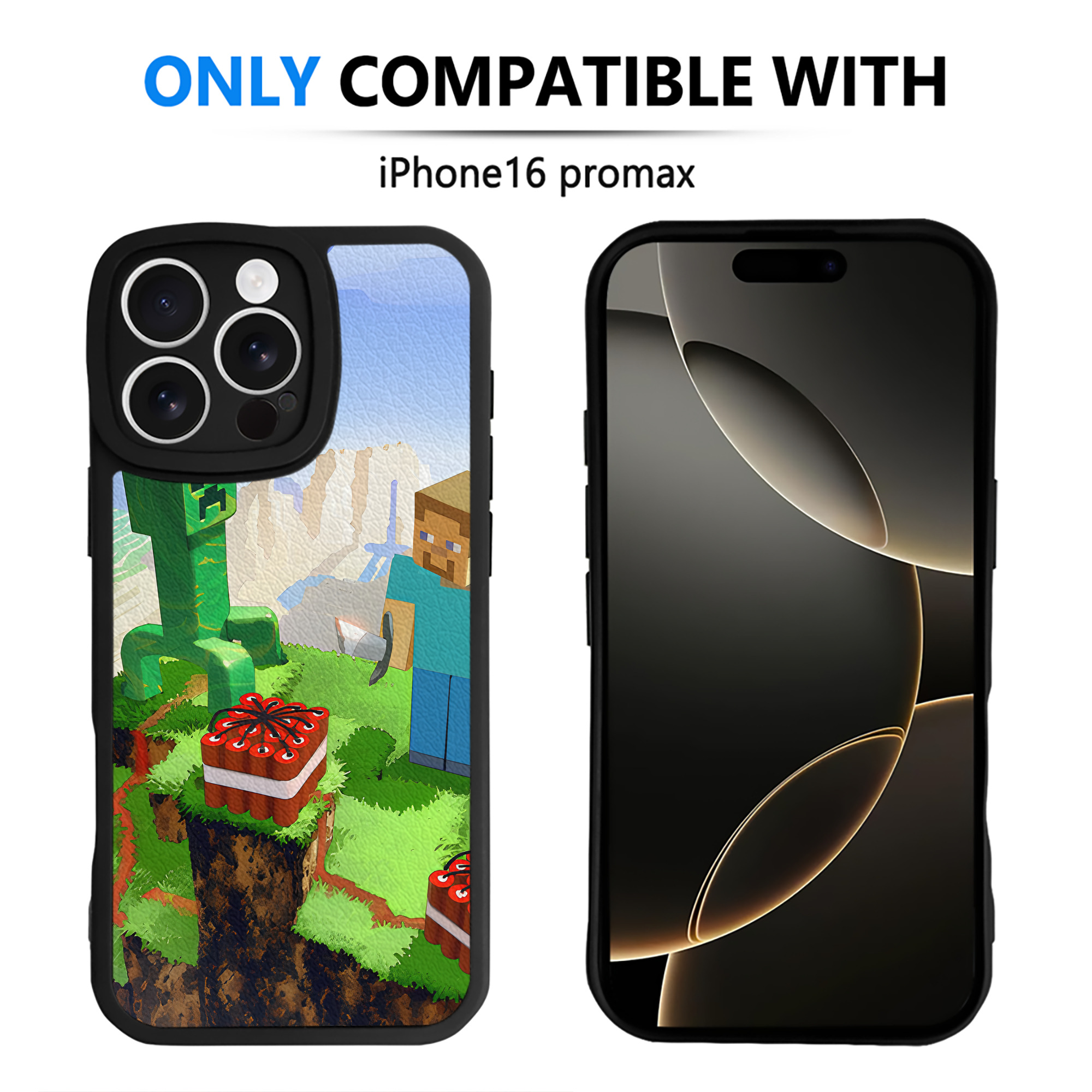（画像用） マインクラフト ブロックの世界 Minecraft MC Block world 【iPhone 16シリーズ対応】シリコンスマホケース（レザー調） 材質：シリコン